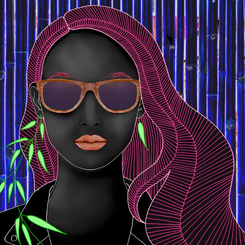 Create an edgy character illustration for makers of handcrafted bamboo eyewear