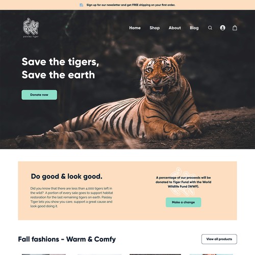 Landing page design for Paisley tiger