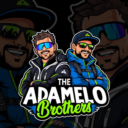 Cartoon caricature logo for "The Adamello Brothers" — trail running volunteer team