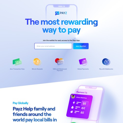 Landing page Design for Payz.