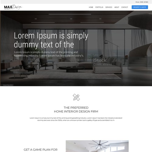 The landing page for interior designer firm