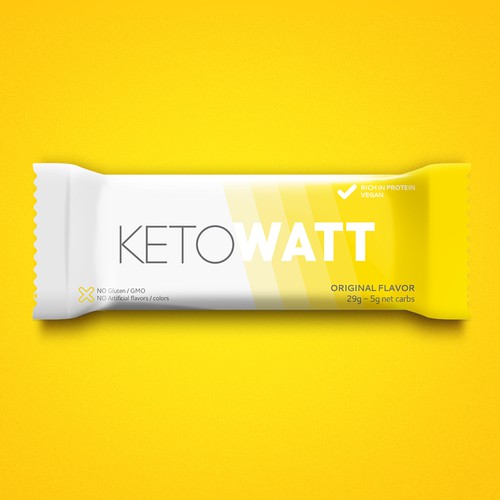 Create a minimalistic powerful nutritional bar's wrapper for KetoWatt