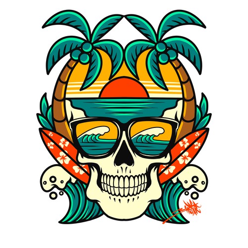 Skull Beach an surf t shirt design