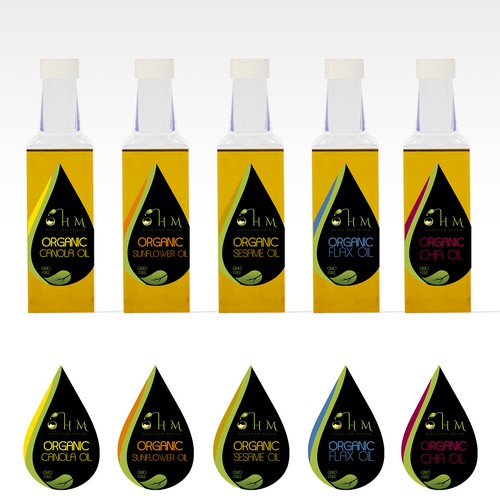 Create a label for a new line of pure, origin controlled, GMO-free, virgin vegetable oils.