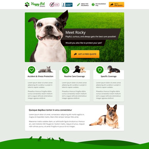 Website design for Happy Pet Insurance