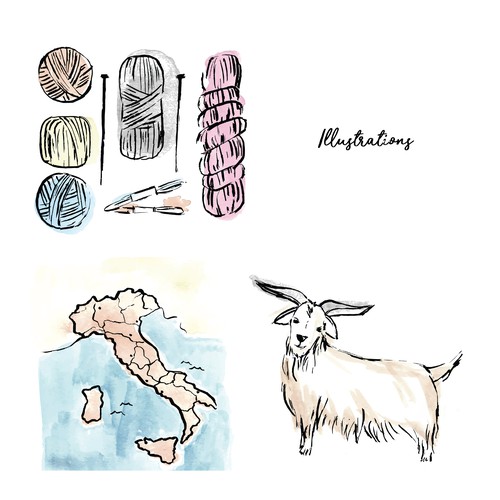 Hand drawn yarn knitting related illustrations