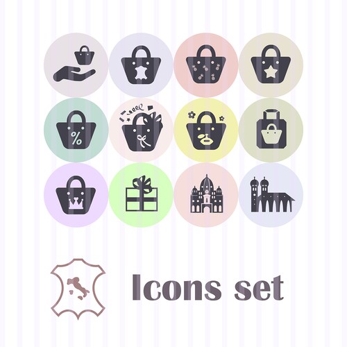 Icons set design for leather bags brand