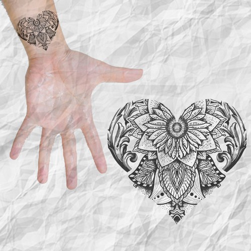 Mandala Heart Small Tattoo.