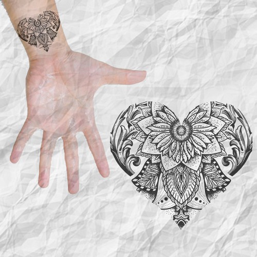 Mandala Heart Small Tattoo.