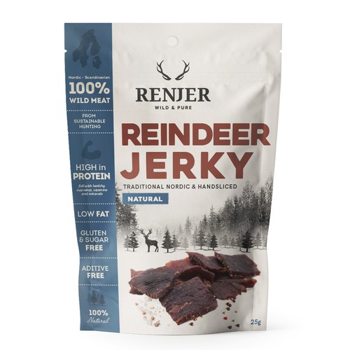 Nordic design for reindeer jerky packaging