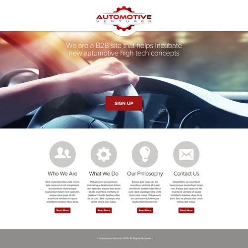 Simple landing page for automotive-themed tech startup