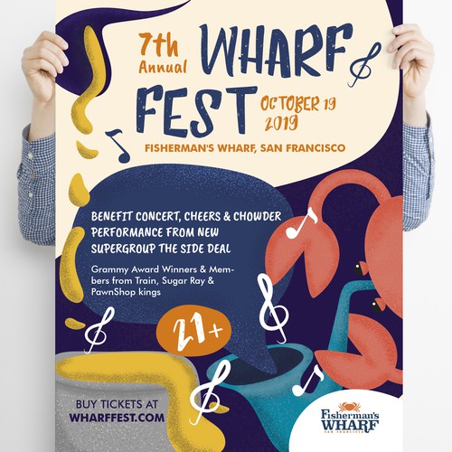 Vibrant Poster for Waterfront Concert & Chowder Festival in San Francisco
