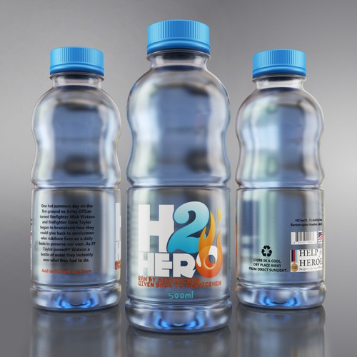 Create a capturing energetic and heroic design bottled water label that captures charitable minds