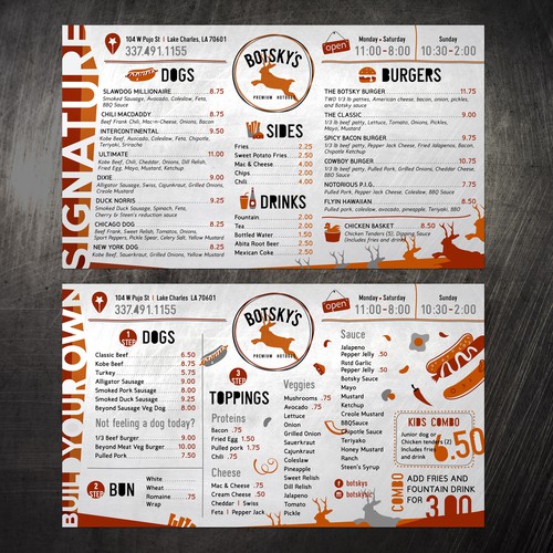 Menu design for hipster restaurant