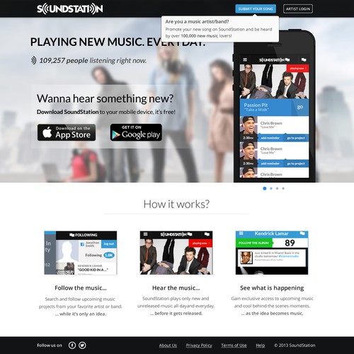 Hot Music Startup! Needs a mobile app landing page [wireframe provided]