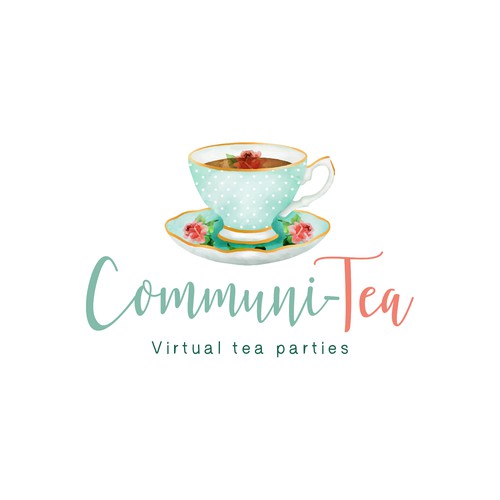 Watercolor logo for virtual tea partie brand - Communi-Tea