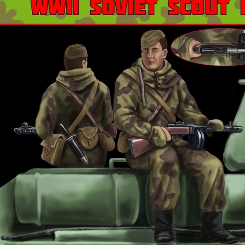 illustration for an an russia soldier sitting on a t34/85 tank ww2