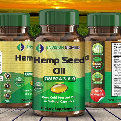 Create a fresh and compelling Hemp Seed Oil softgels nutritional supplement label