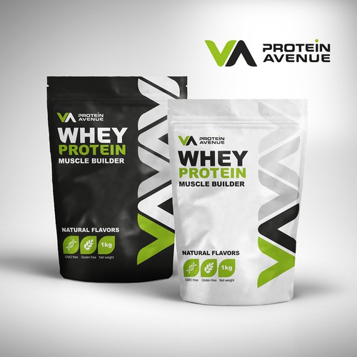 Protein supplement product label design concept 