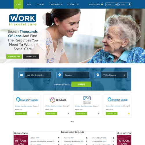 Home page design for social care website