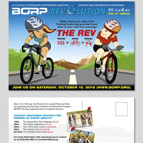 Create the overall design theme for the 13th Annual BORP Revolution Ride and Festival