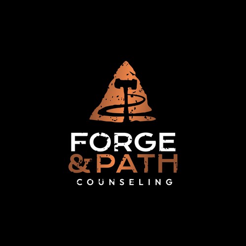 Masculine, symbolic, and warm logo for Forge & Path Counseling