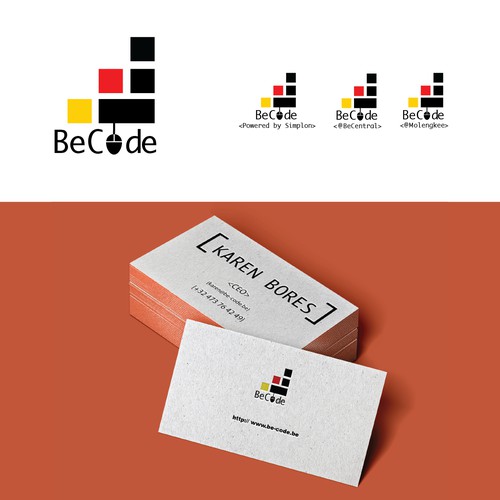 Logo and business card for BeCode