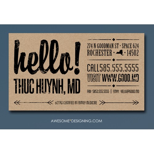 rustic vintage business card for a not so typical doctor's office