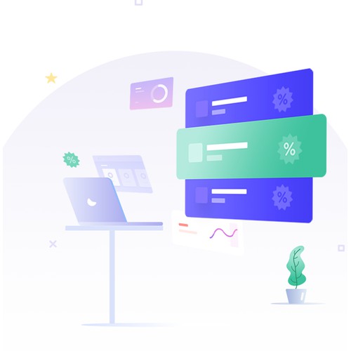 Forbruker website design with illustrations