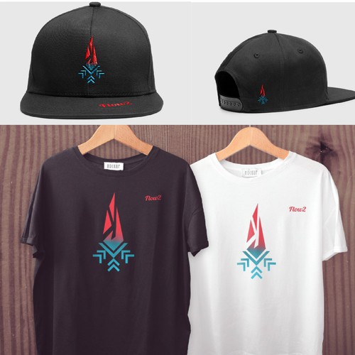 T-shirt and cap design for Flow 2 colour