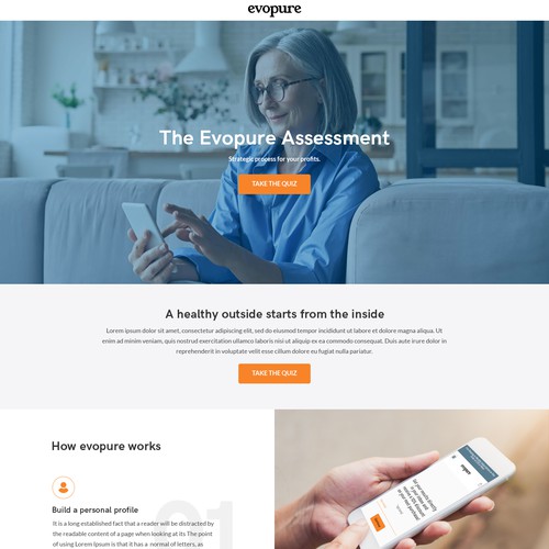 Health supplement landing page to drive to product quiz