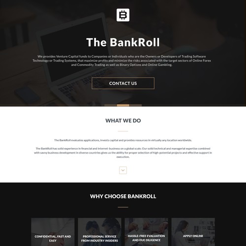 Landing Page/ Contact us Website For  VC Tech companyThe Bankroll,