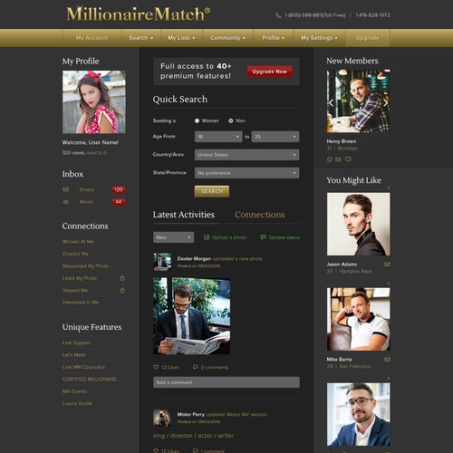 User page for dating website