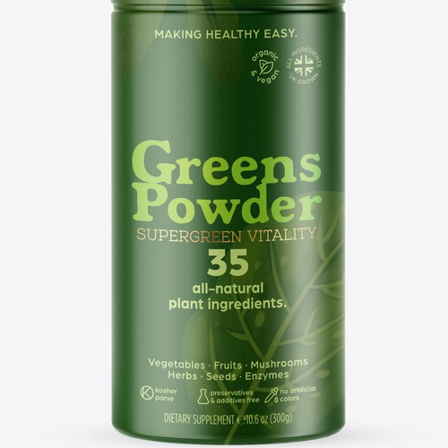 Canister design for Greens Powder Supplement