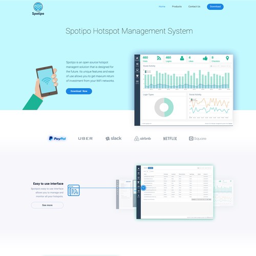 Clean landing page for software.