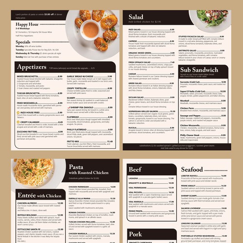 Menu for Italian restaurant