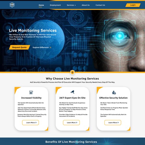 AoE Live Monitoring Service Landing page