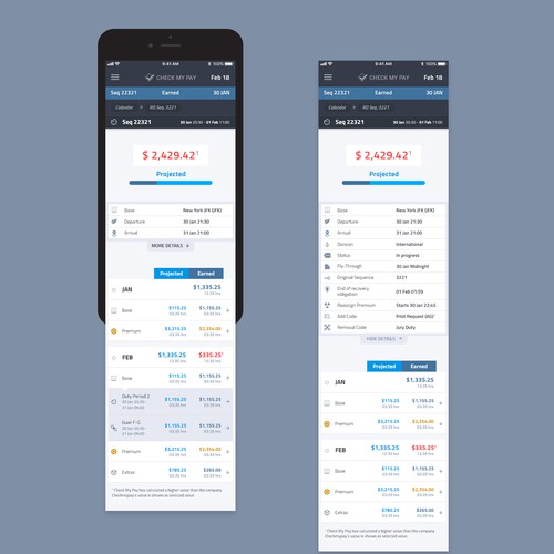 App design - Check My Pay - Paycheck analysis app.