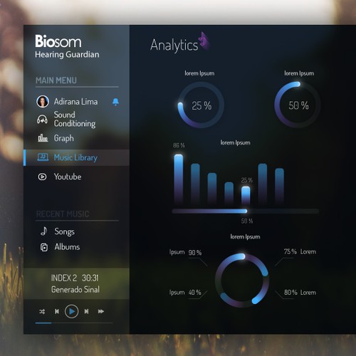 Design an desktop software interface for Biosom - Hearing Guardian version 2