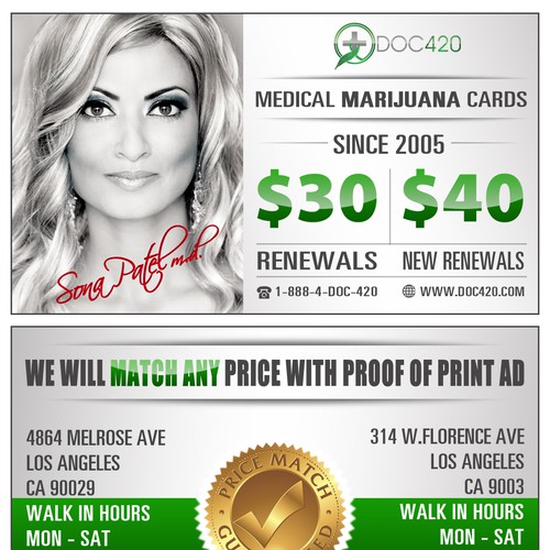 Business card for medical marijuana doctor's office