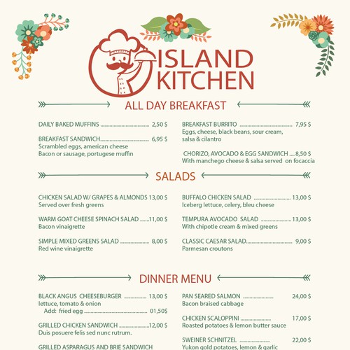 Design For Island Kitchen Menus