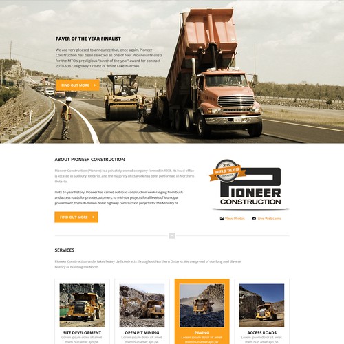 Homepage for construction company