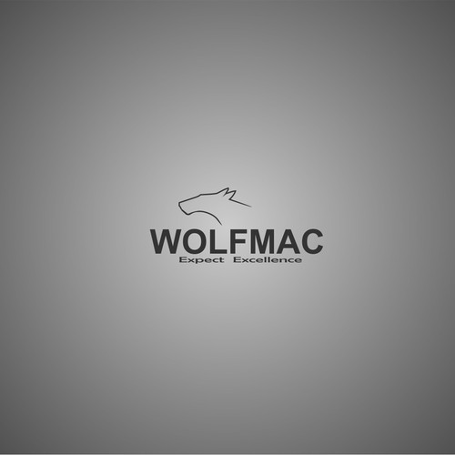 Create a modern Logo for Wolfmac , with a wolf and the wording incorporated in it WE are top qualito