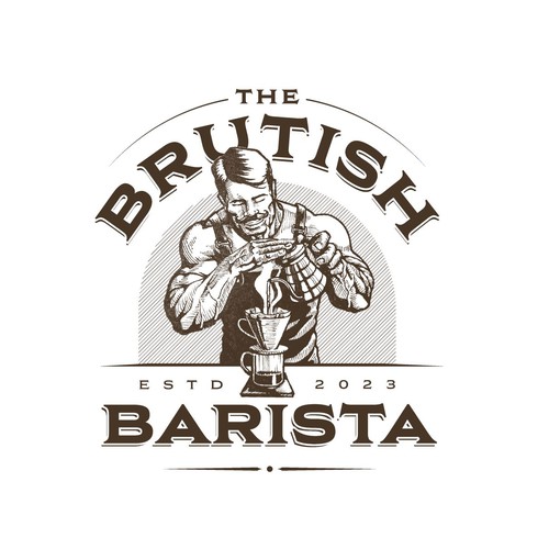 Muscular Barista Character Logo Design