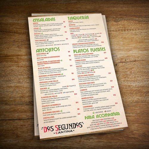 Menu Design for Cantina Dos Segundos