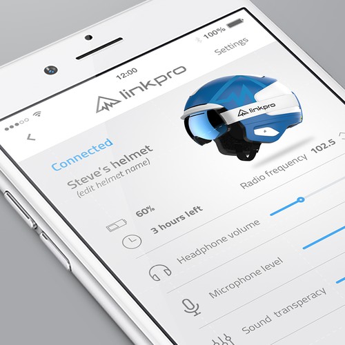 App concept design for LinkPro Explore1 helmet