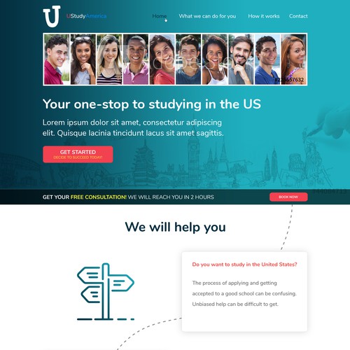 Web design concept for UStudyAmerica