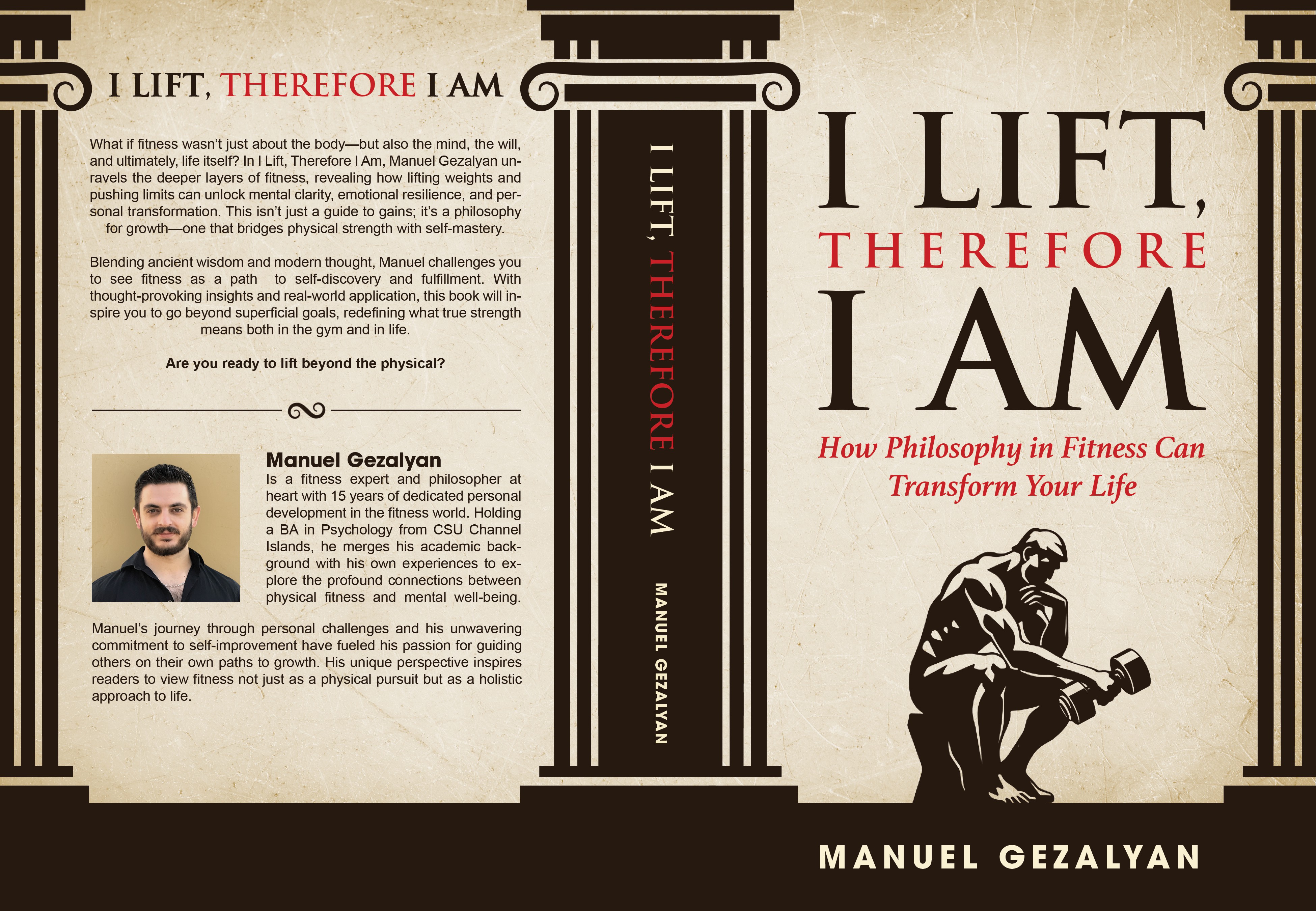 Sophisticated yet clean, unconventional cover for a philosophical fitness book