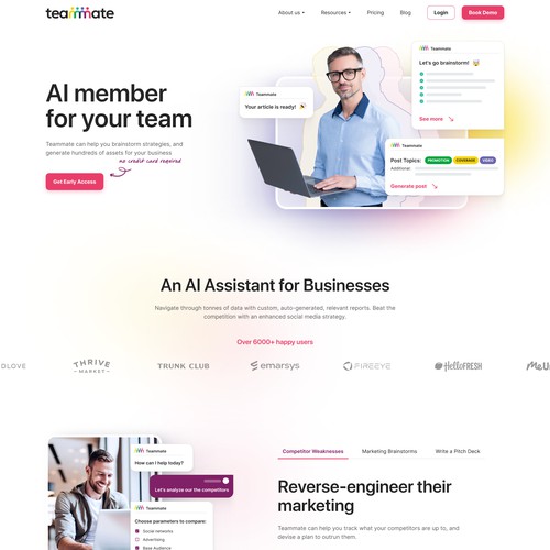 Landing page for AI Assistant SaaS platform