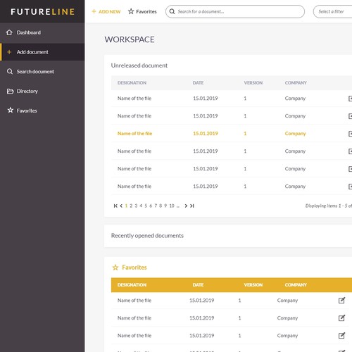 Dashboard for files management